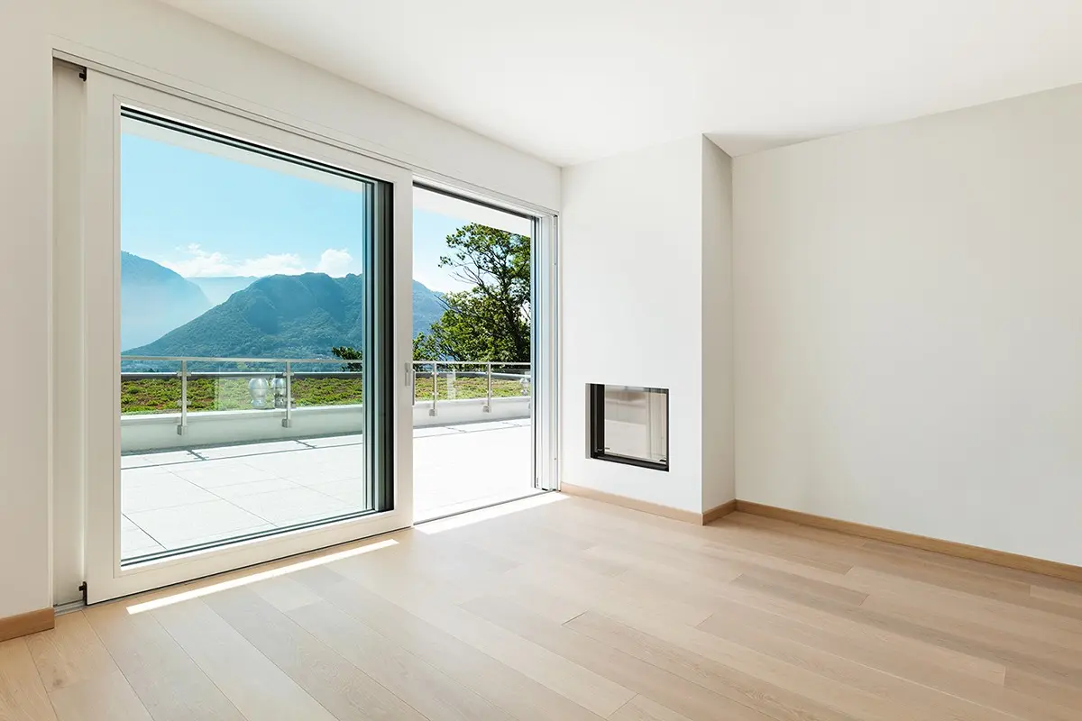 Sliding patio doors onto a garden